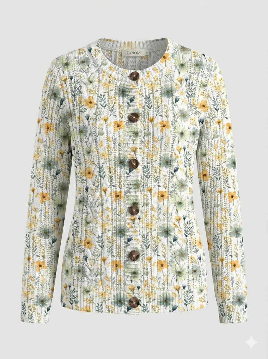 Button-Front Cardigan with 3D Print and Long Sleeves