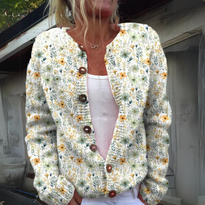 Button-Front Cardigan with 3D Print and Long Sleeves - product photo 2