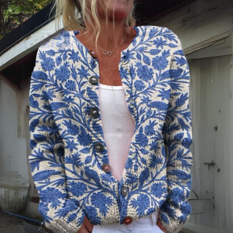 Button-Front Cardigan with 3D Print and Long Sleeves - product photo 3