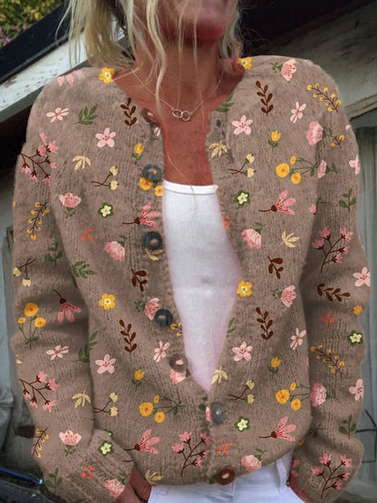 Button-Front Cardigan with 3D Print and Long Sleeves - product photo 4