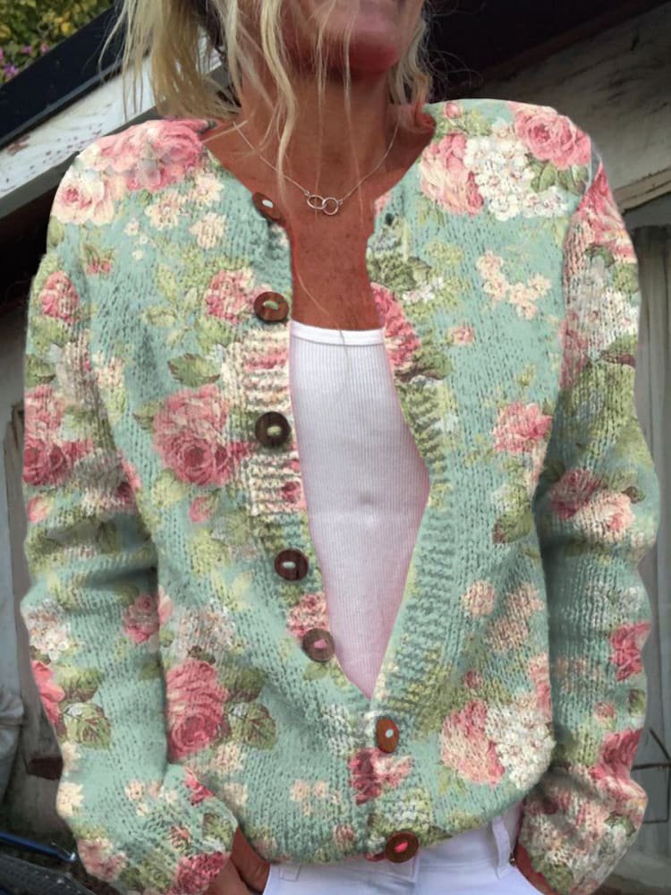 Button-Front Cardigan with 3D Print and Long Sleeves - product photo 5