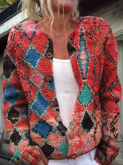 Button-Front Cardigan with 3D Print and Long Sleeves - product photo 7