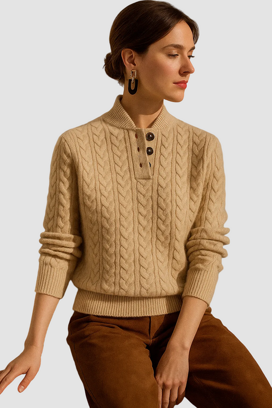 Cable-Knit Sweater with Button Neckline, Regular Fit