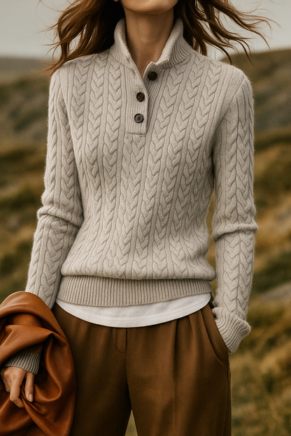 Cable-Knit Sweater with Button Neckline, Regular Fit - product photo 13