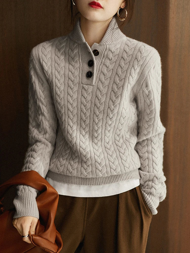 Cable-Knit Sweater with Button Neckline, Regular Fit - product photo 14