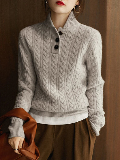 Cable-Knit Sweater with Button Neckline, Regular Fit - product photo 14