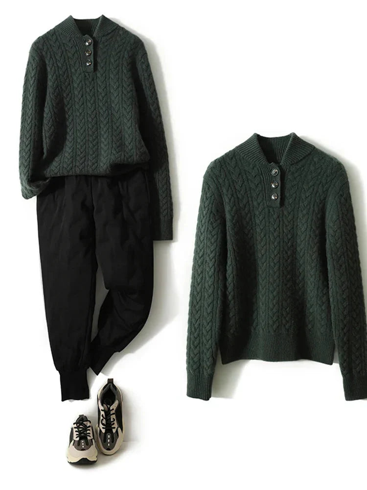 Cable-Knit Sweater with Button Neckline, Regular Fit - product photo 16