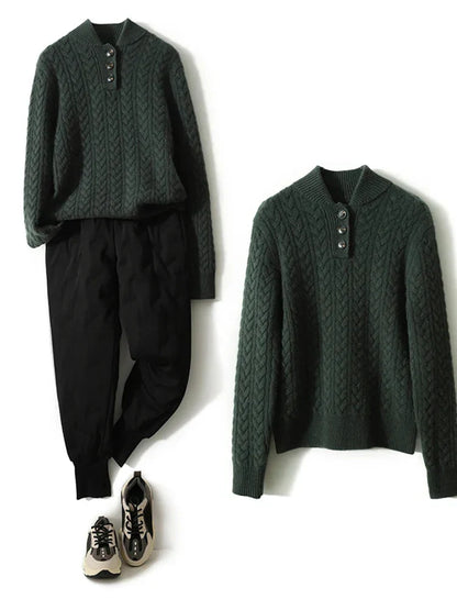 Cable-Knit Sweater with Button Neckline, Regular Fit - product photo 16
