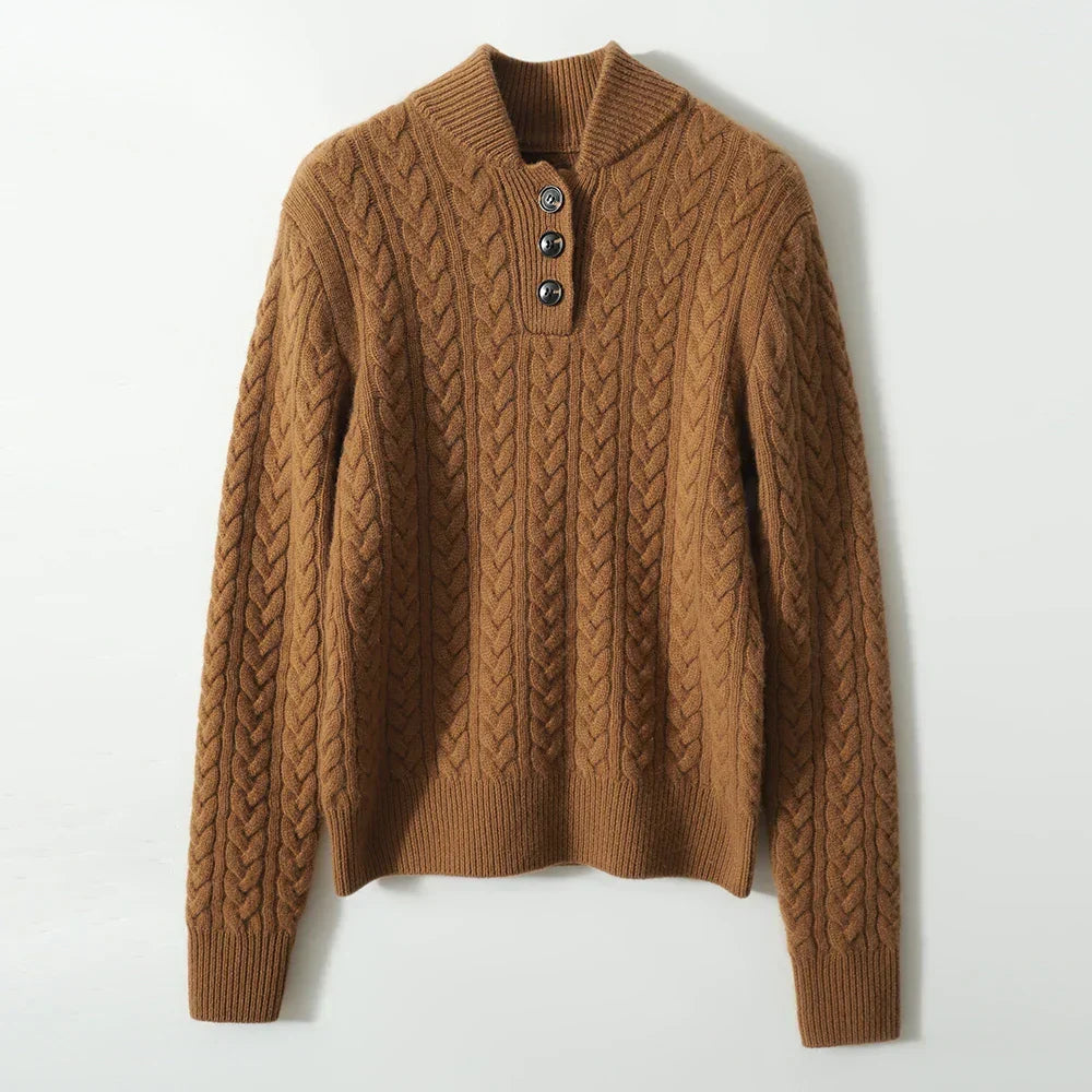 Cable-Knit Sweater with Button Neckline, Regular Fit - product photo 17