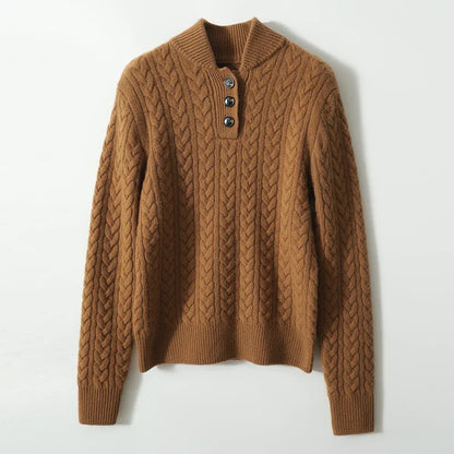 Cable-Knit Sweater with Button Neckline, Regular Fit - product photo 17
