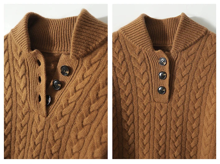 Cable-Knit Sweater with Button Neckline, Regular Fit - product photo 18