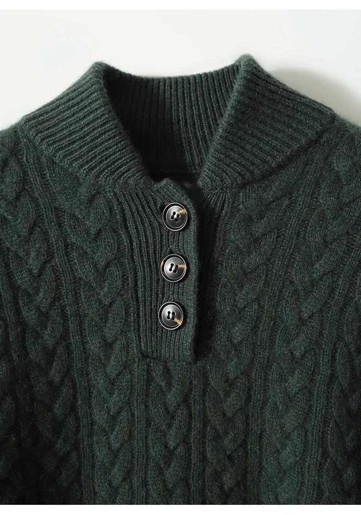 Cable-Knit Sweater with Button Neckline, Regular Fit - product photo 19