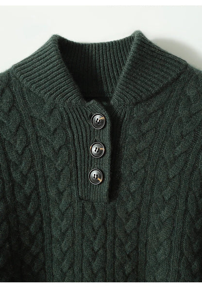 Cable-Knit Sweater with Button Neckline, Regular Fit - product photo 19