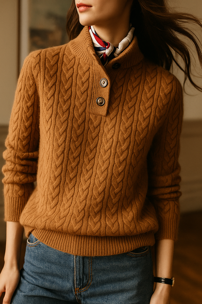 Cable-Knit Sweater with Button Neckline, Regular Fit - product photo 3