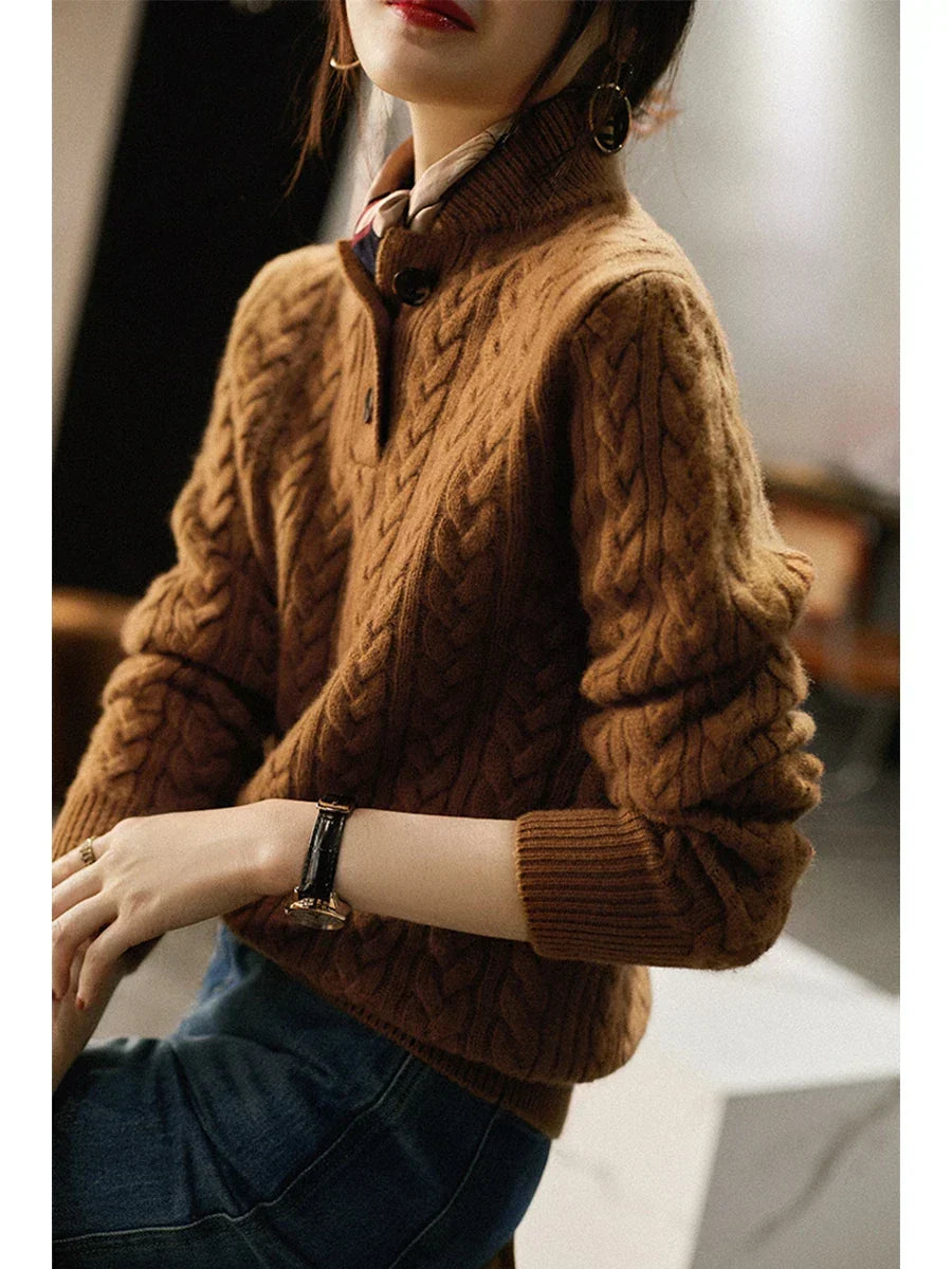 Cable-Knit Sweater with Button Neckline, Regular Fit - product photo 5