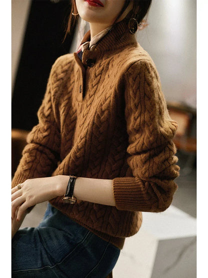 Cable-Knit Sweater with Button Neckline, Regular Fit - product photo 5