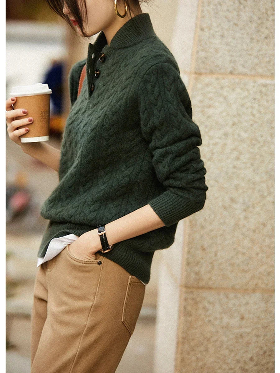 Cable-Knit Sweater with Button Neckline, Regular Fit - product photo 8