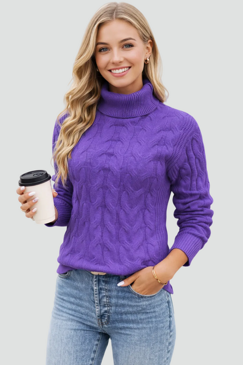 Cable-Knit Turtleneck with Ribbed Cuffs