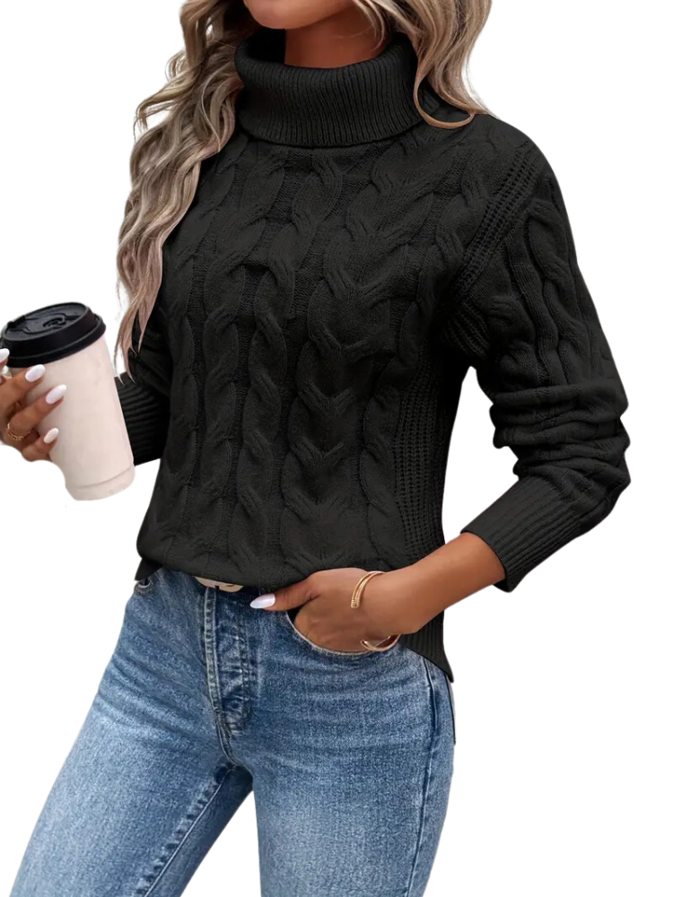 Cable-Knit Turtleneck with Ribbed Cuffs - product photo 3