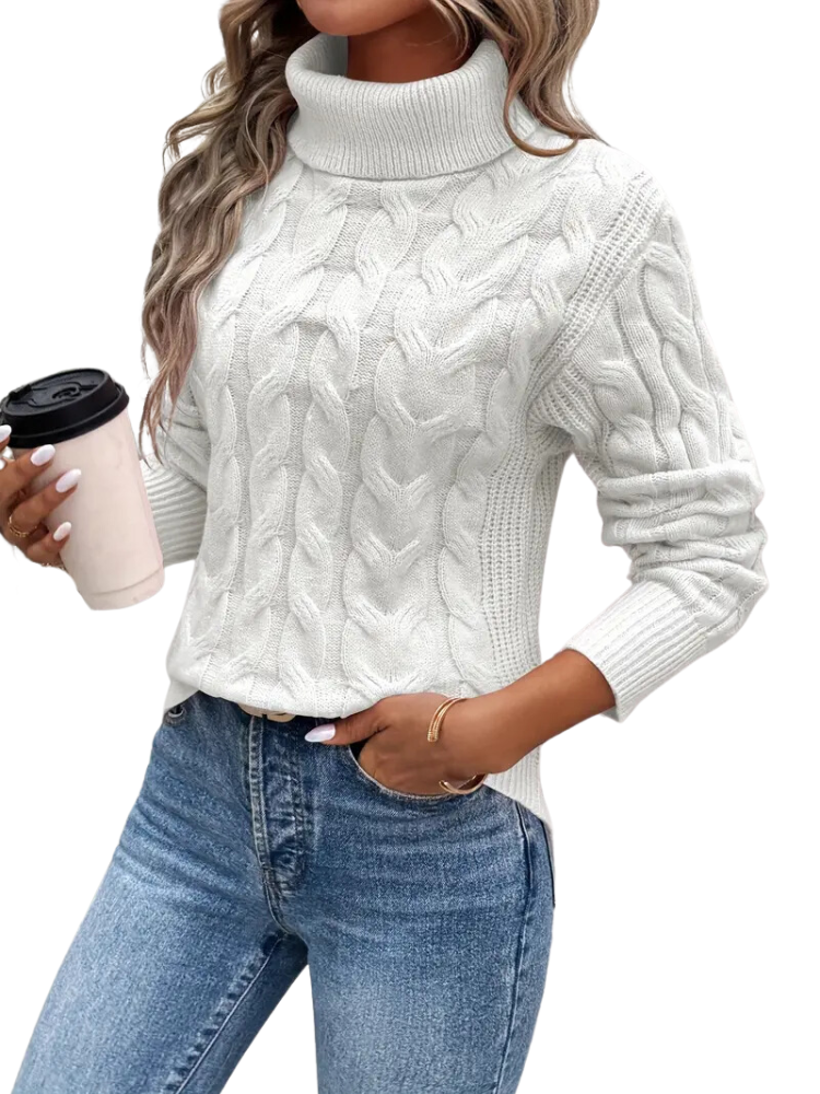 Cable-Knit Turtleneck with Ribbed Cuffs - product photo 4