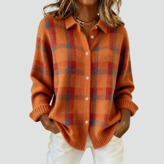Checked Fleece Overshirt with Button Closure