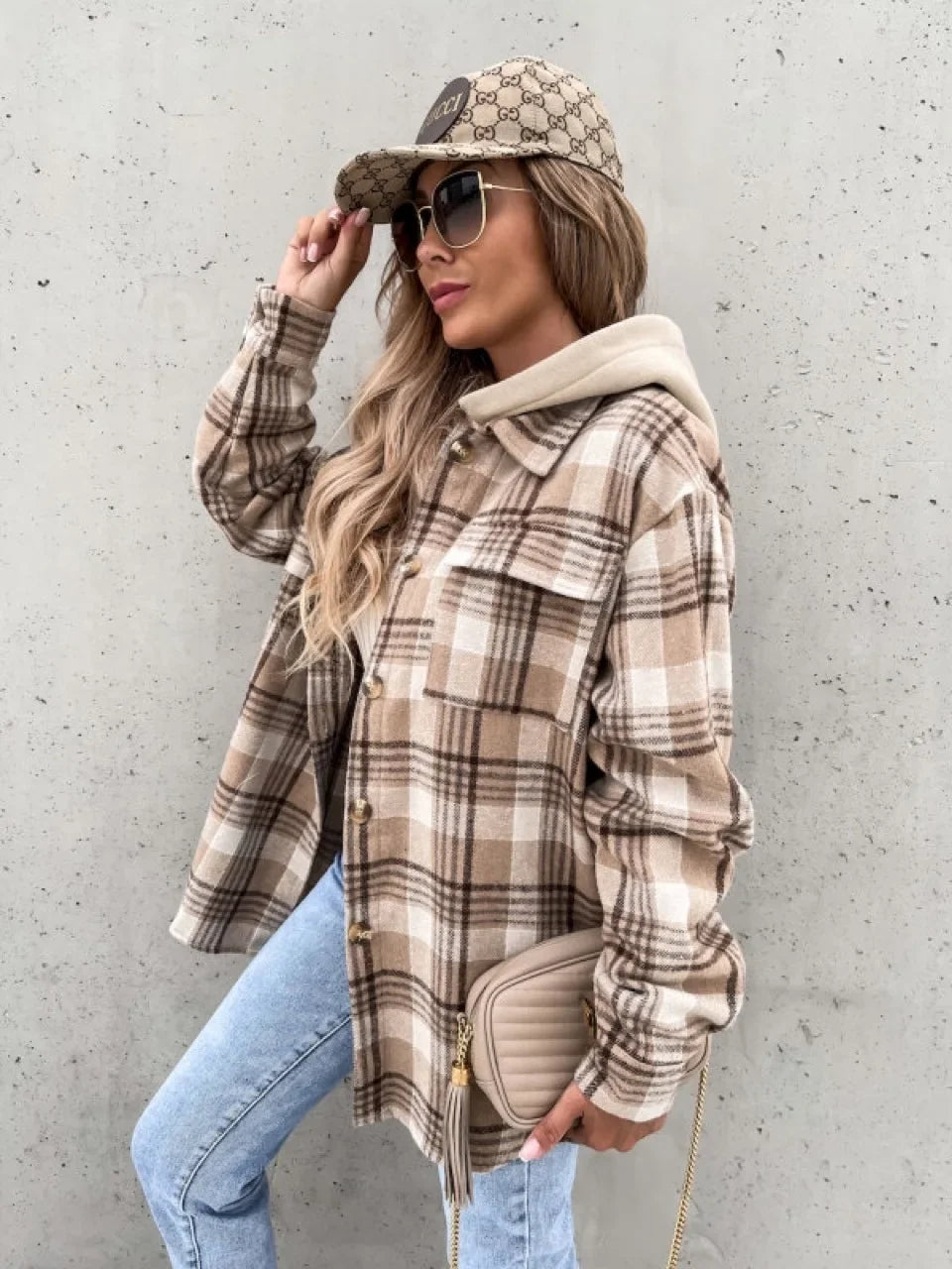 Checked Jacket with Hood and Button Closure - product photo 2