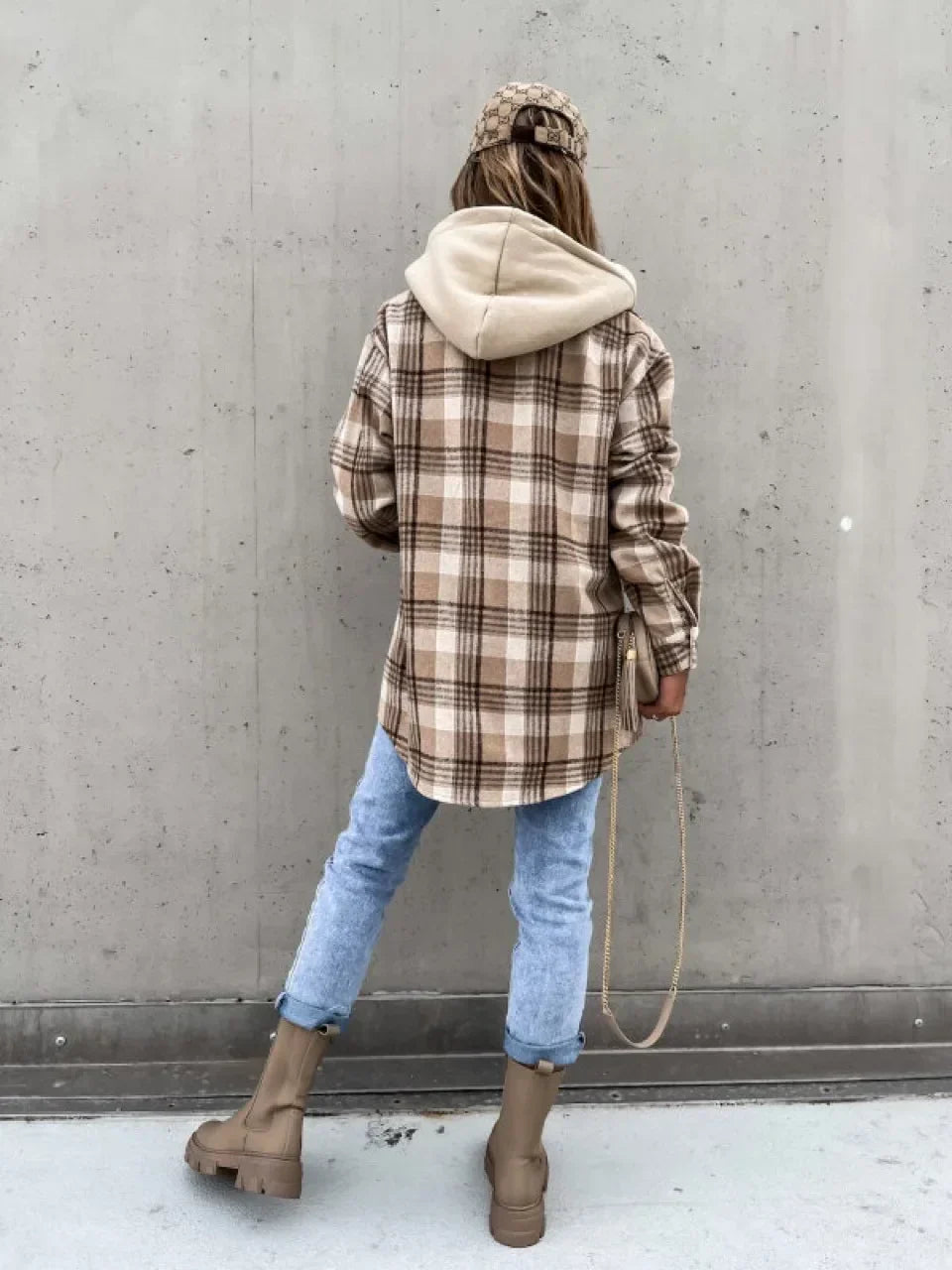 Checked Jacket with Hood and Button Closure - product photo 3