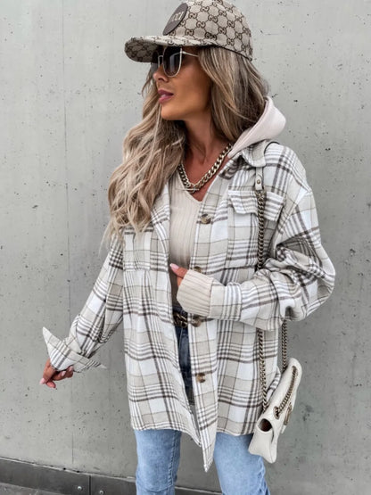 Checked Jacket with Hood and Button Closure - product photo 6