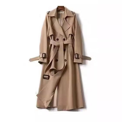 Double-Breasted Trench Coat with Notched Lapel and Tie Belt