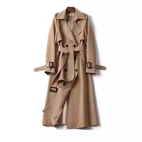 Double-Breasted Trench Coat with Notched Lapel and Tie Belt