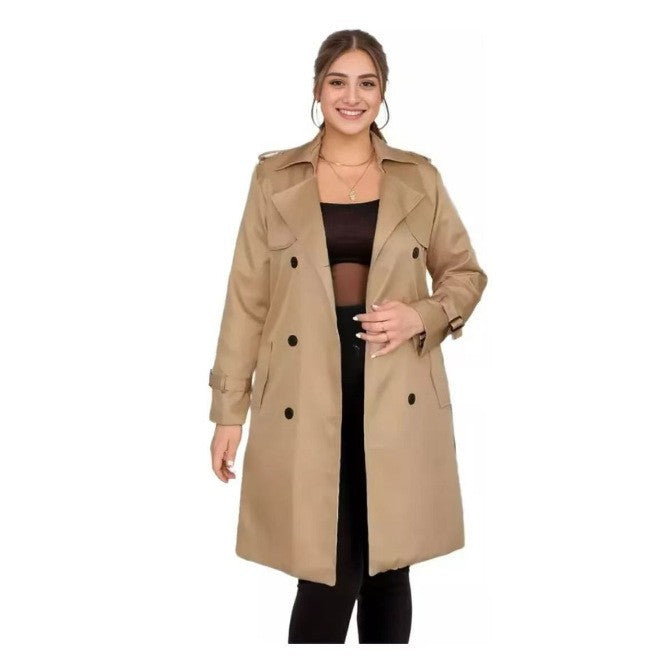 Double-Breasted Trench Coat with Notched Lapel and Tie Belt - product photo 2