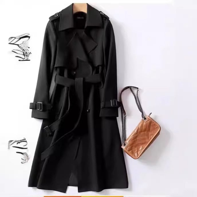 Double-Breasted Trench Coat with Notched Lapel and Tie Belt - product photo 3