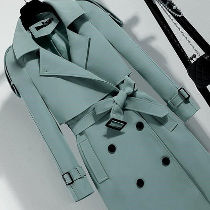 Double-Breasted Trench Coat with Notched Lapel and Tie Belt - product photo 73