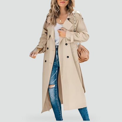 Double-Breasted Trench Coat with Turn-Down Collar