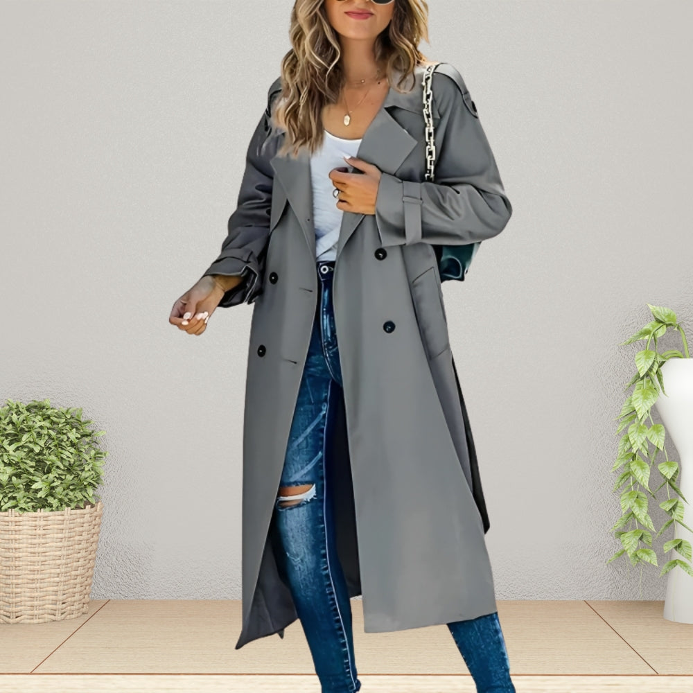 Double-Breasted Trench Coat with Turn-Down Collar - product photo 5