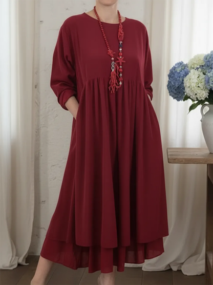 Elegant Midi Dress with Loose Fit and Long Sleeves - product photo 3