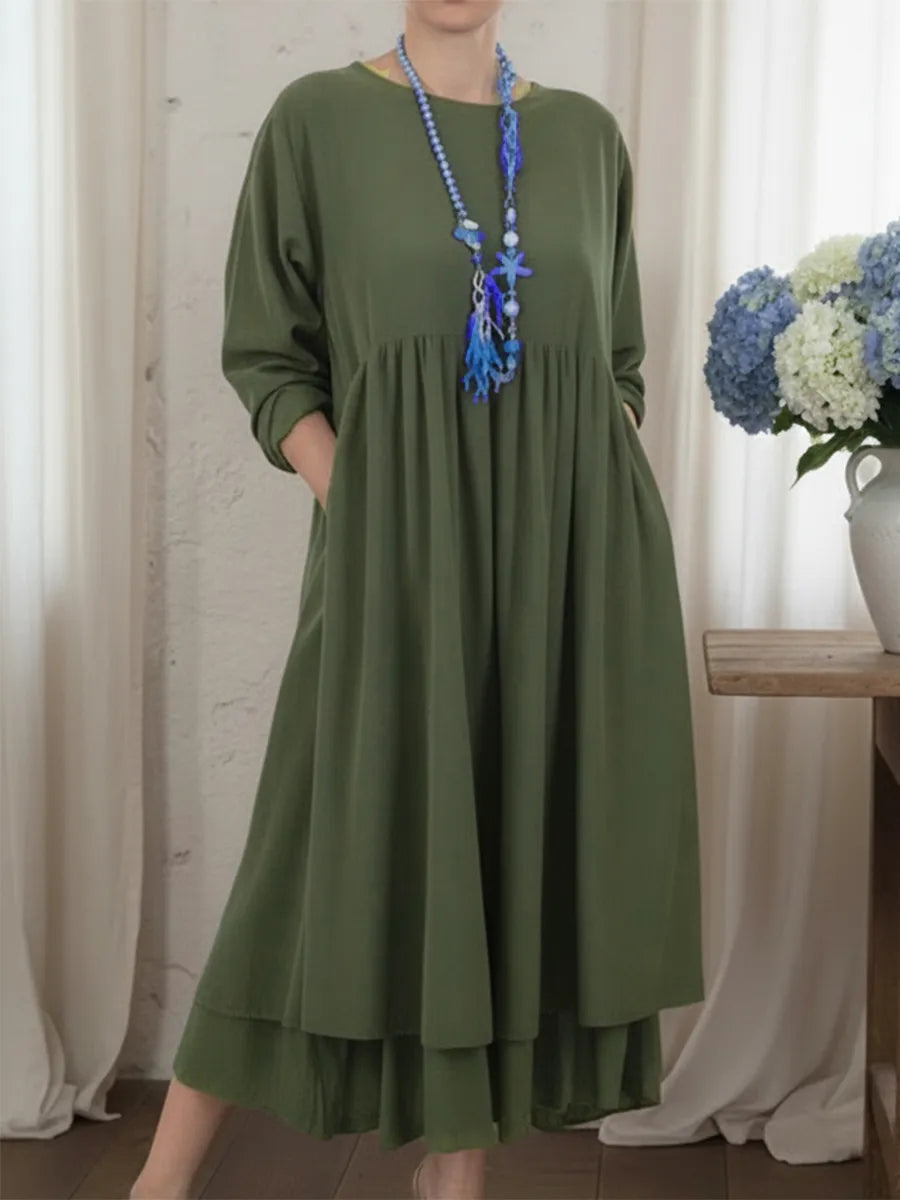 Elegant Midi Dress with Loose Fit and Long Sleeves - product photo 4