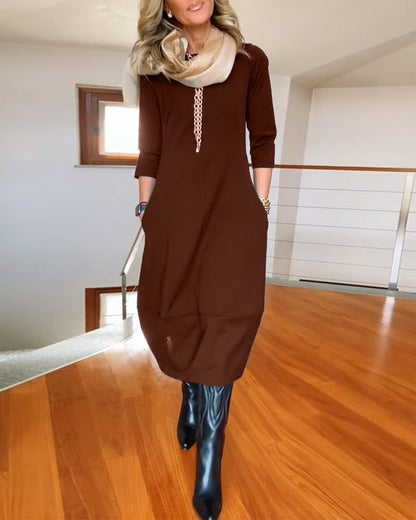 Elegant Vintage Maxi Dress with Pockets - product photo 11