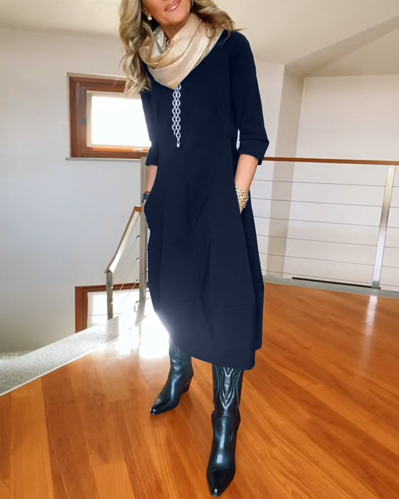 Elegant Vintage Maxi Dress with Pockets - product photo 12