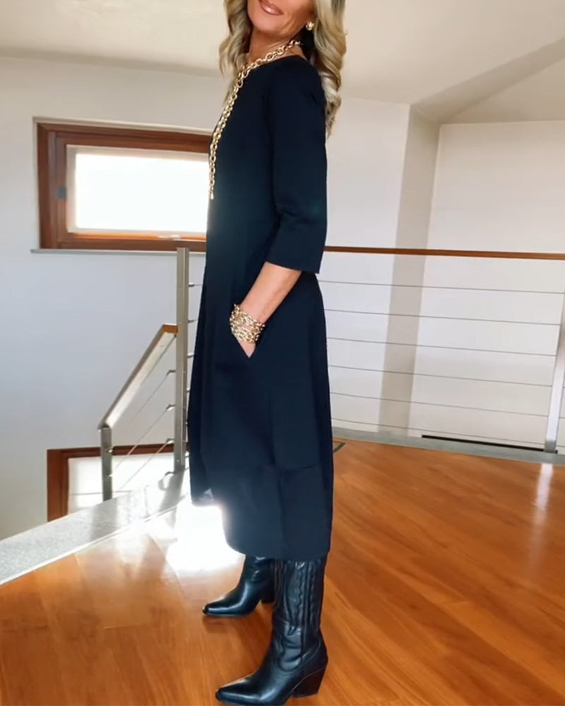 Elegant Vintage Maxi Dress with Pockets - product photo 8