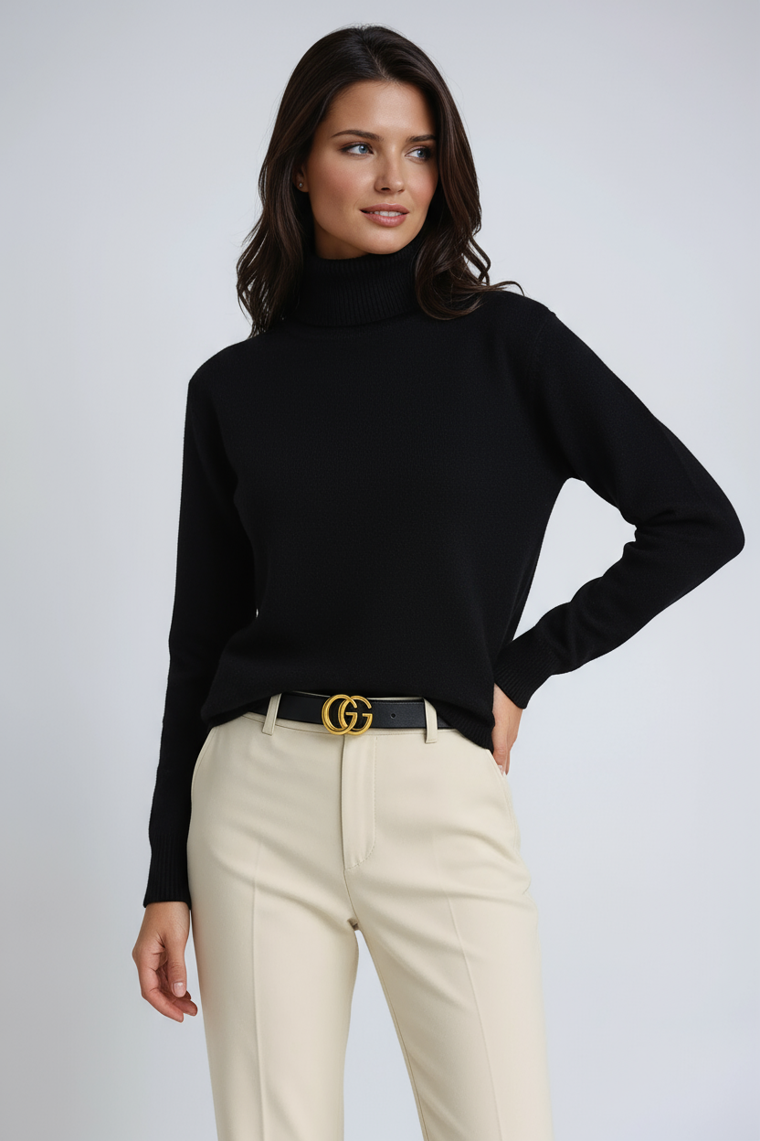 Fine-Knit Turtleneck with Ribbed Cuffs, Slim Fit - product photo 3