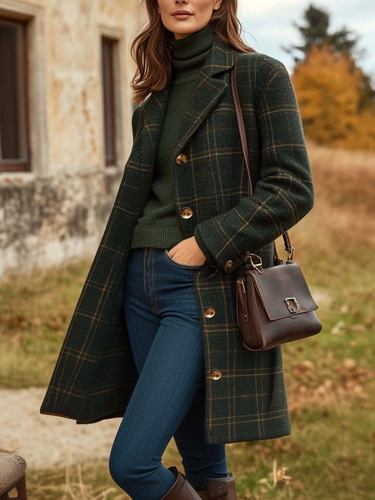Fitted Checked Coat with Button Closure, Winter
