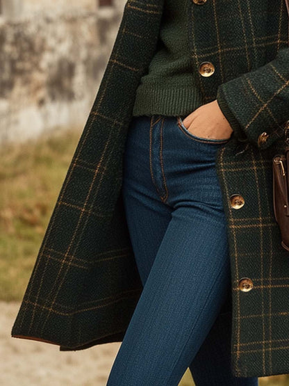 Fitted Checked Coat with Button Closure, Winter - product photo 3