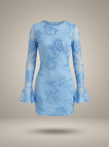 Fitted Mini Dress with Floral Print and Flare Sleeves - product photo 2