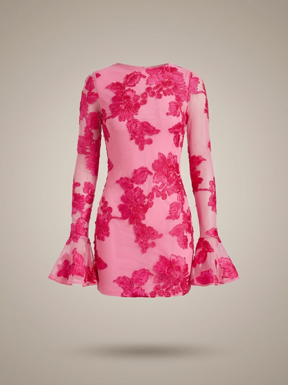 Fitted Mini Dress with Floral Print and Flare Sleeves - product photo 4
