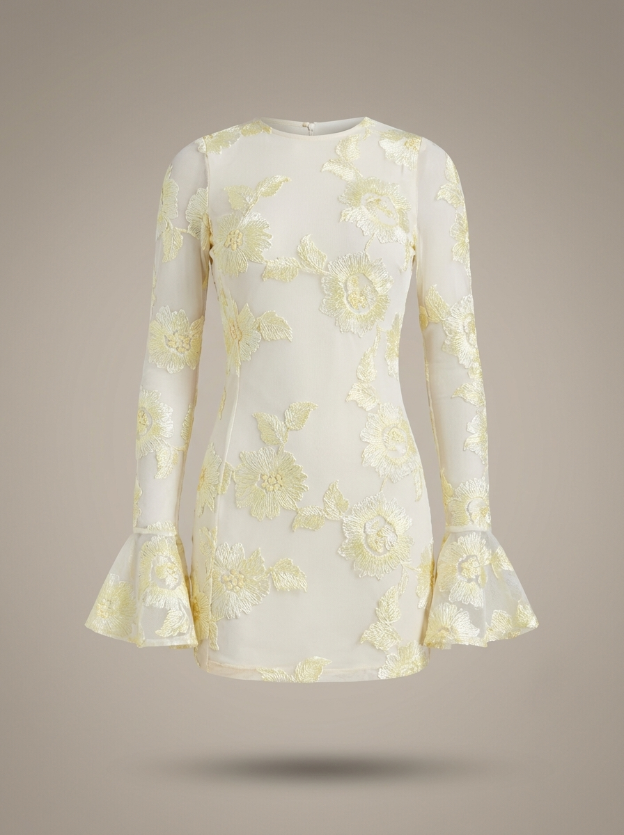 Fitted Mini Dress with Floral Print and Flare Sleeves - product photo 6