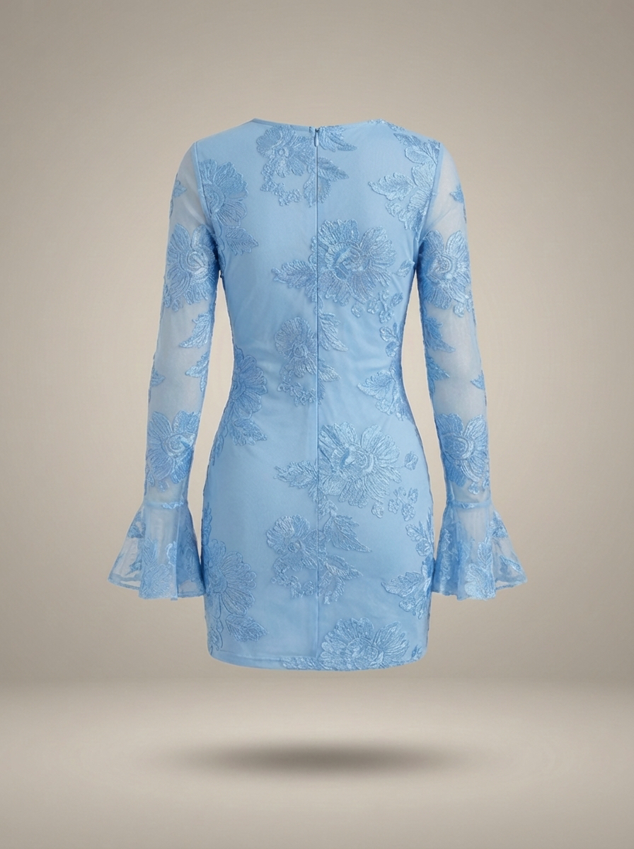 Fitted Mini Dress with Floral Print and Flare Sleeves - product photo 7