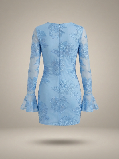 Fitted Mini Dress with Floral Print and Flare Sleeves - product photo 7