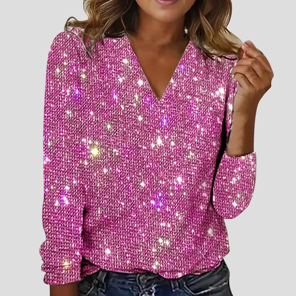 Glitter Blouse with V-Neck and Long Sleeves - product photo 3