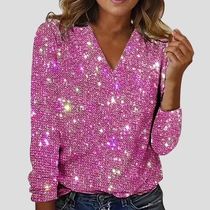 Glitter Blouse with V-Neck and Long Sleeves - product photo 3